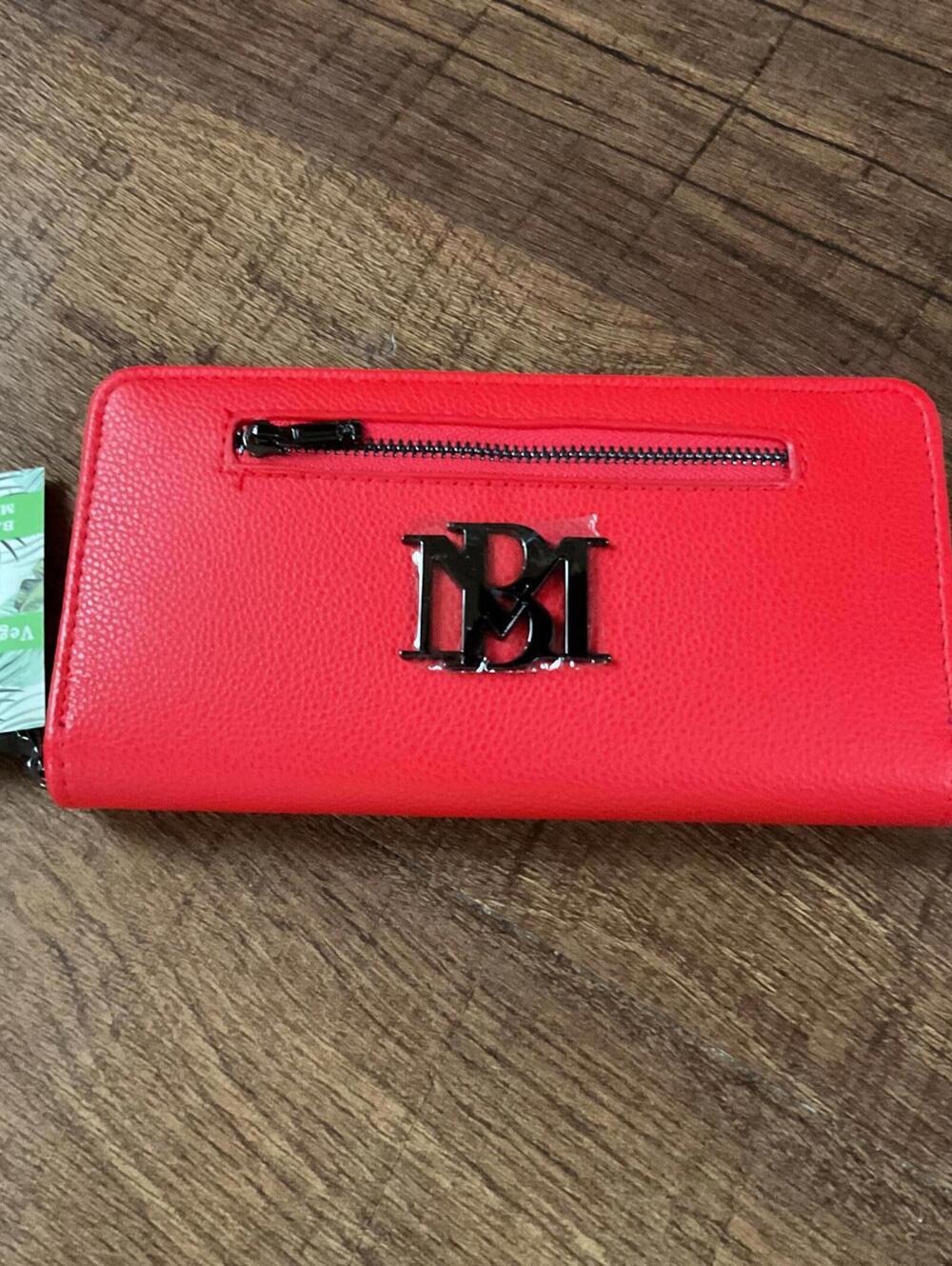 NWT Badgley Mischka Red Vegan Leather Long Zip-Around Wallet